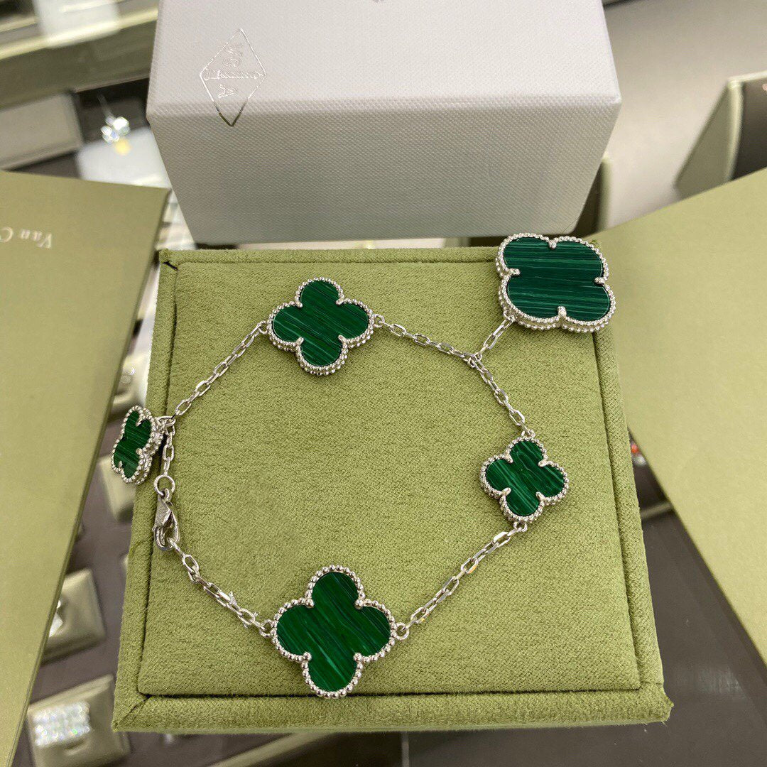 [Aurelle Style]CLOVER 5 MOTIFS SIVLER MALACHITE BRACELET
