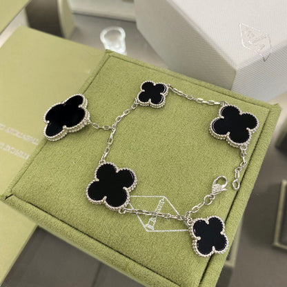 [Aurelle Style]CLOVER 5 MOTIFS SIVLER ONYX BRACELET