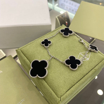 [Aurelle Style]CLOVER 5 MOTIFS SIVLER ONYX BRACELET
