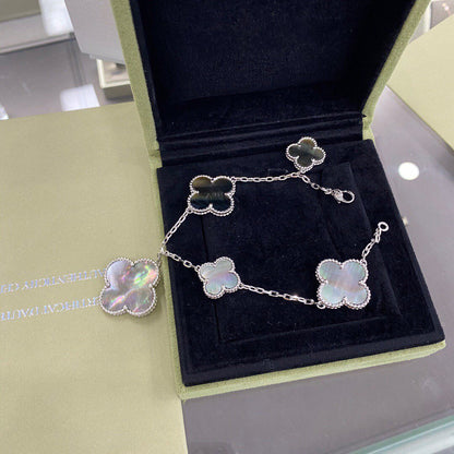 [Aurelle Style]CLOVER 5 MOTIFS SIVLER DARK MOP BRACELET