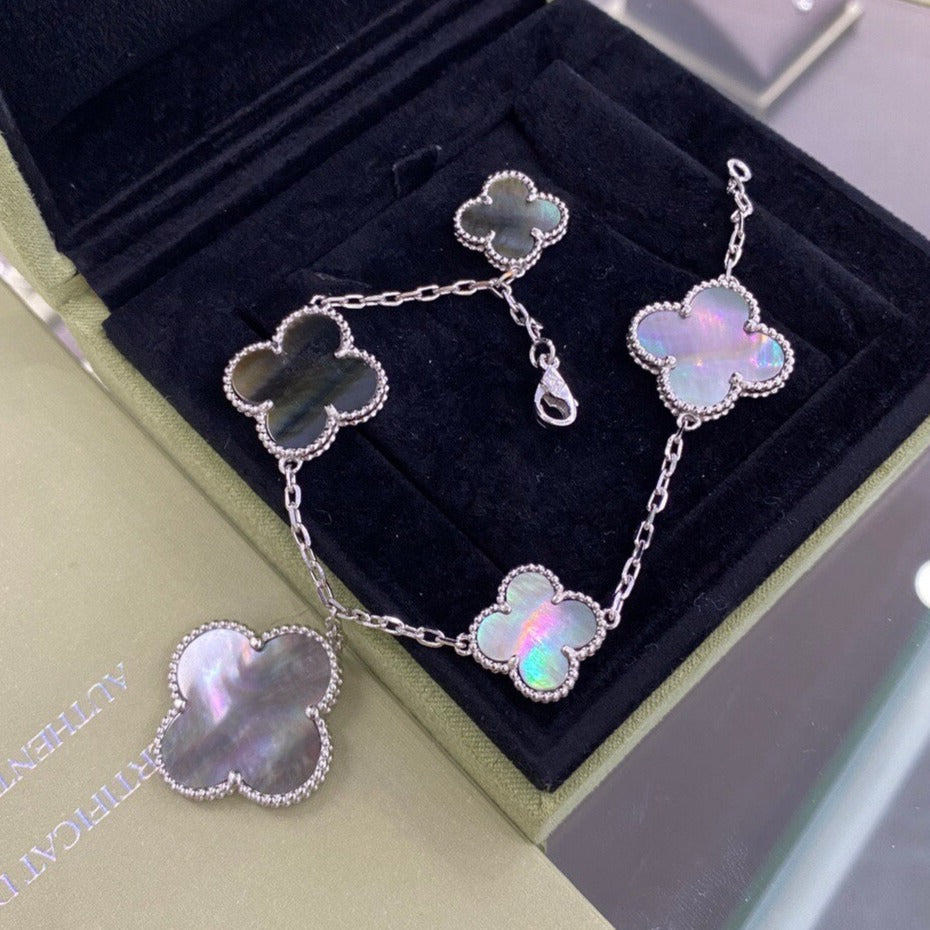 [Aurelle Style]CLOVER 5 MOTIFS SIVLER DARK MOP BRACELET