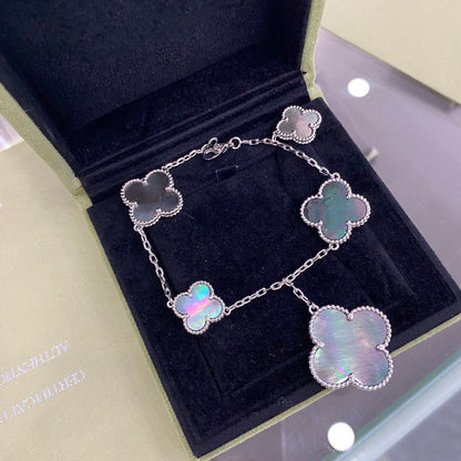 [Aurelle Style]CLOVER 5 MOTIFS SIVLER DARK MOP BRACELET