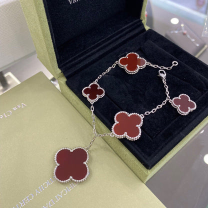 [Aurelle Style]CLOVER 5 MOTIFS SIVLER CARNELIAN BRACELET