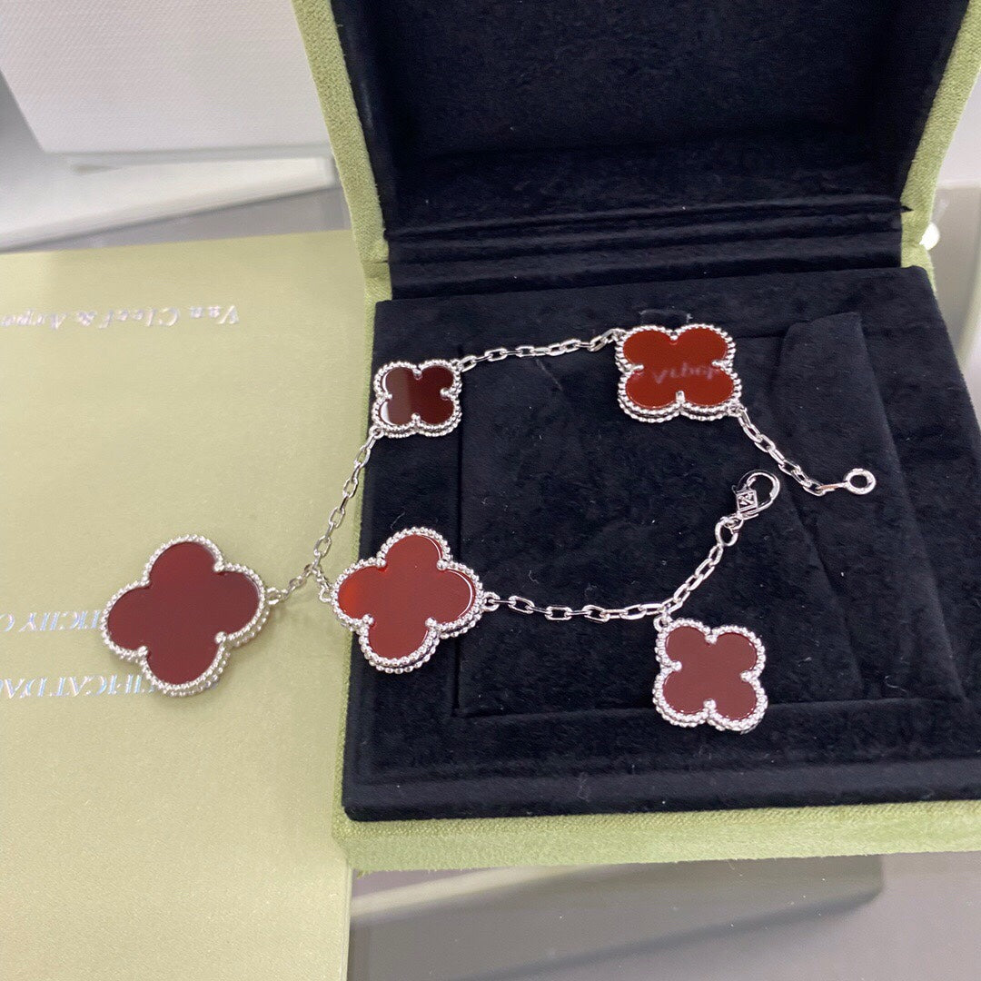 [Aurelle Style]CLOVER 5 MOTIFS SIVLER CARNELIAN BRACELET