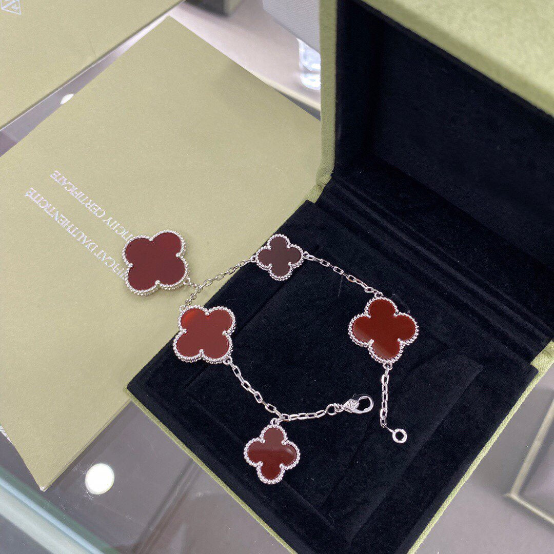 [Aurelle Style]CLOVER 5 MOTIFS SIVLER CARNELIAN BRACELET