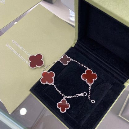 [Aurelle Style]CLOVER 5 MOTIFS SIVLER CARNELIAN BRACELET