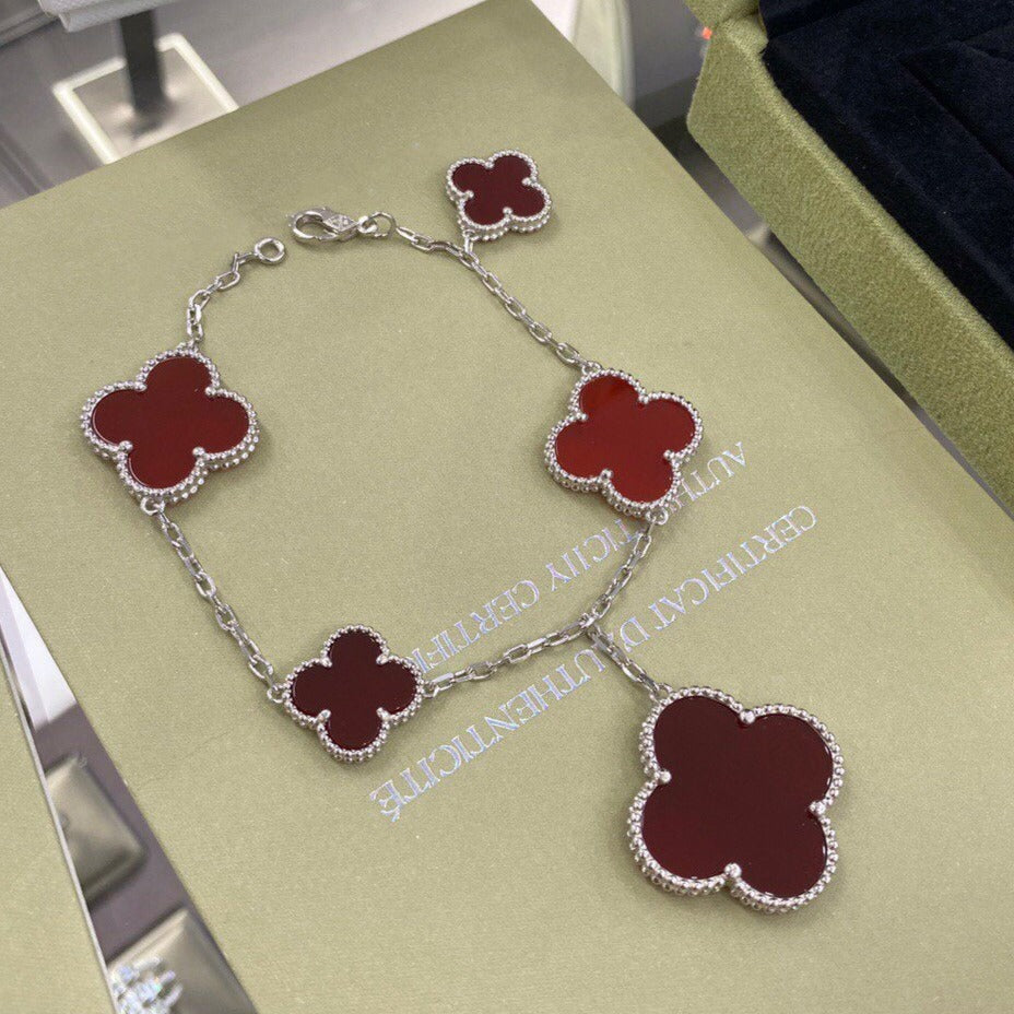[Aurelle Style]CLOVER 5 MOTIFS SIVLER CARNELIAN BRACELET