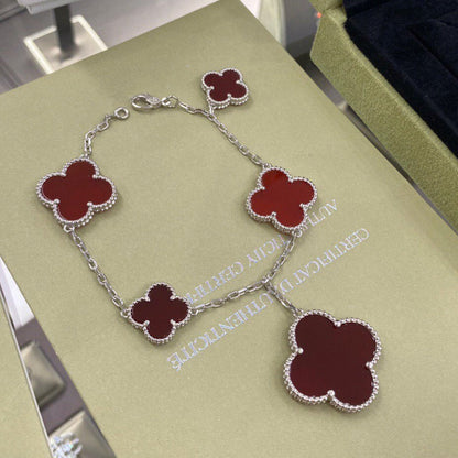 [Aurelle Style]CLOVER 5 MOTIFS SIVLER CARNELIAN BRACELET