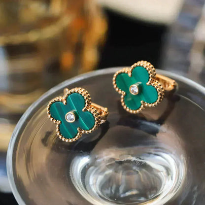 [Aurelle Style]CLOVER MEDIUM 1 MOTIFS MALACHITE DIAMOND EARRINGS