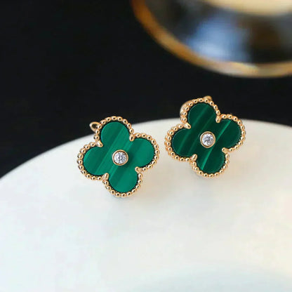 [Aurelle Style]CLOVER MEDIUM 1 MOTIFS MALACHITE DIAMOND EARRINGS