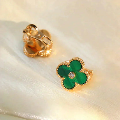 [Aurelle Style]CLOVER MEDIUM 1 MOTIFS MALACHITE DIAMOND EARRINGS