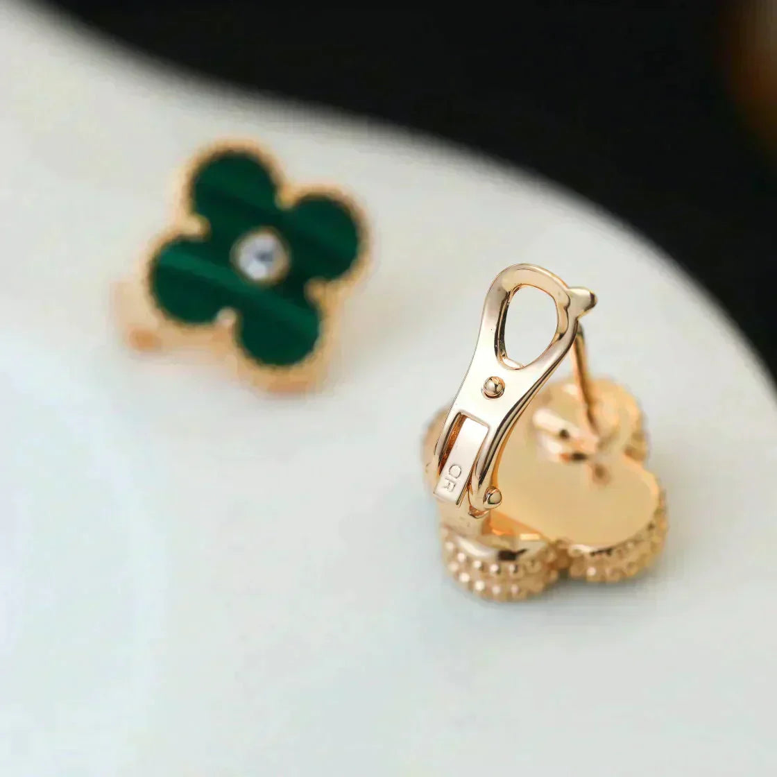 [Aurelle Style]CLOVER MEDIUM 1 MOTIFS MALACHITE DIAMOND EARRINGS