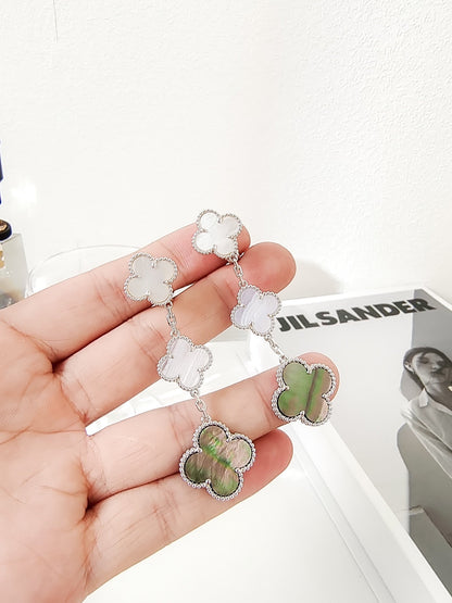 [Aurelle Style]CLOVER 3 MOTIFS CHALCEDONY DARK MOP SILVER EARRINGS