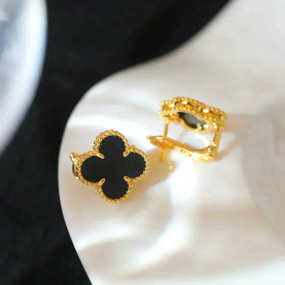 [Aurelle Style]CLOVER MEDIUM 1 MOTIFS  ONYX STUD EARRINGS