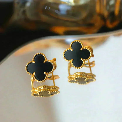 [Aurelle Style]CLOVER MEDIUM 1 MOTIFS  ONYX STUD EARRINGS