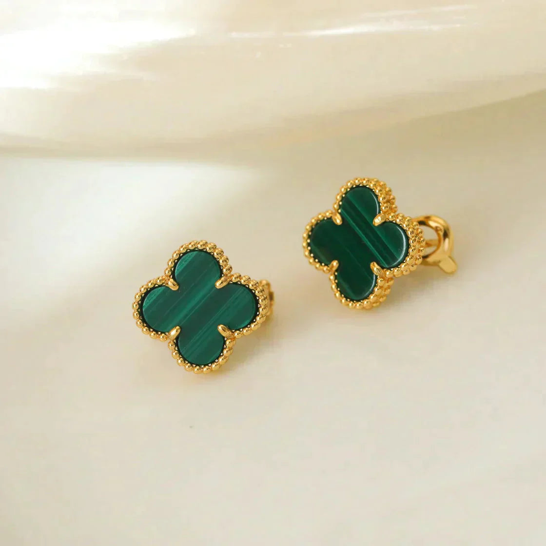 [Aurelle Style]CLOVER MEDIUM 1 MOTIFS MALACHITE  EARRINGS