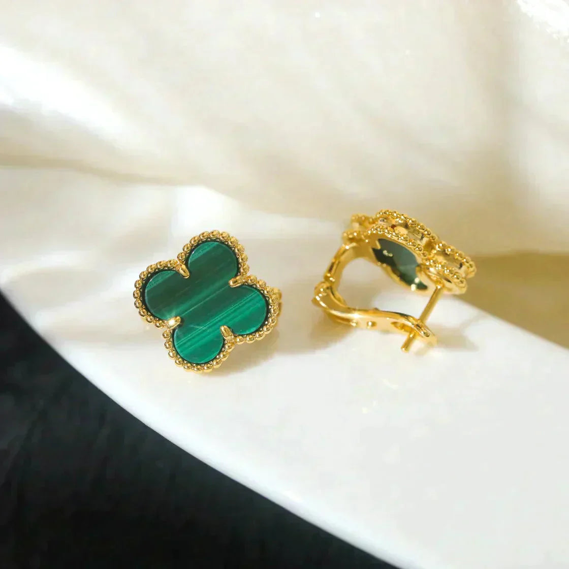 [Aurelle Style]CLOVER MEDIUM 1 MOTIFS MALACHITE  EARRINGS
