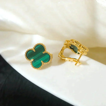 [Aurelle Style]CLOVER MEDIUM 1 MOTIFS MALACHITE  EARRINGS