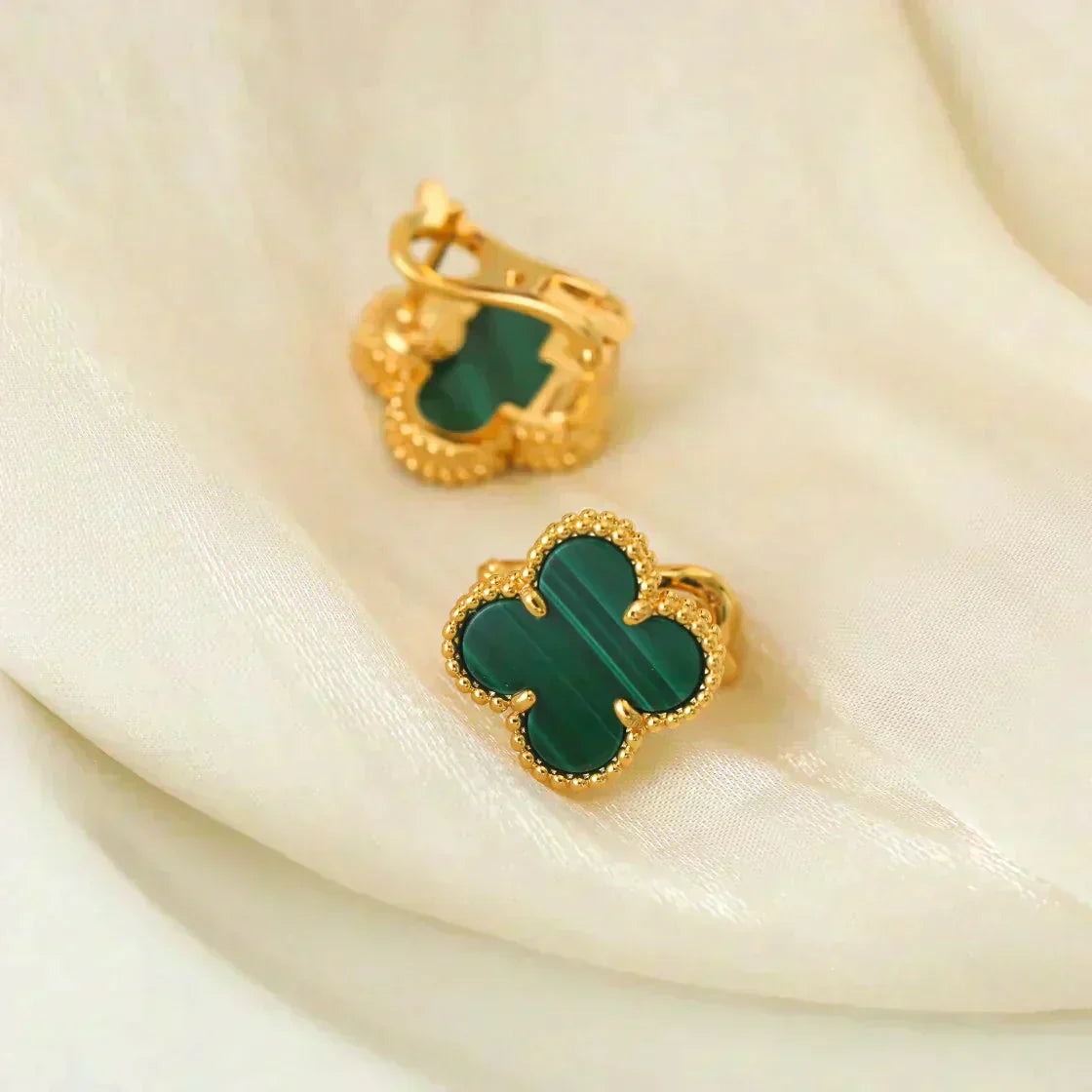 [Aurelle Style]CLOVER MEDIUM 1 MOTIFS MALACHITE  EARRINGS