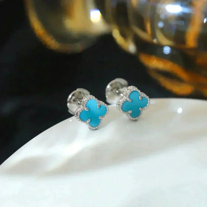 [Aurelle Style]CLOVER MINI 9.5MM ONYX STUD EARRINGS SILVER