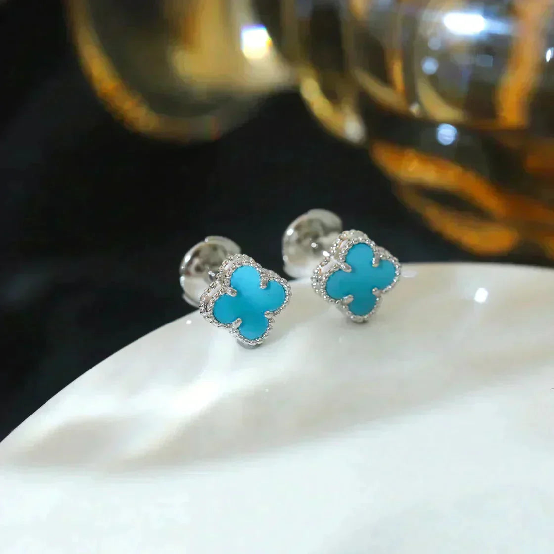 [TOP]CLOVER MINI 9.5MM ONYX STUD EARRINGS SILVER