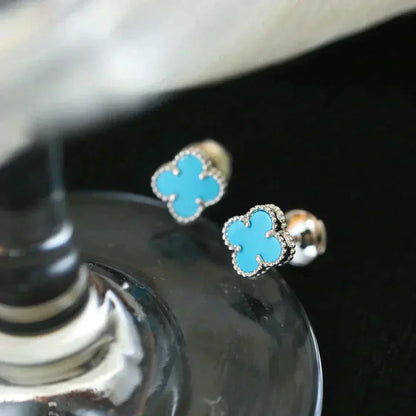 [Aurelle Style]CLOVER MINI 9.5MM ONYX STUD EARRINGS SILVER