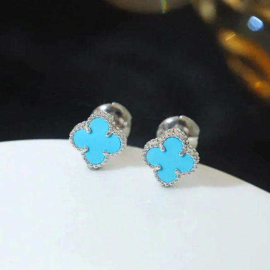 [Aurelle Style]CLOVER MINI 9.5MM ONYX STUD EARRINGS SILVER