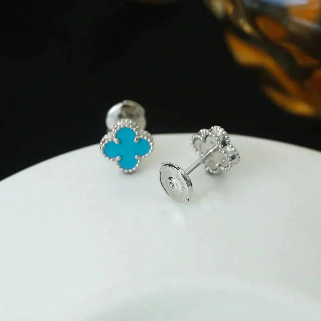 [Aurelle Style]CLOVER MINI 9.5MM ONYX STUD EARRINGS SILVER