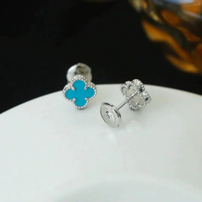 [Aurelle Style]CLOVER MINI 9.5MM ONYX STUD EARRINGS SILVER