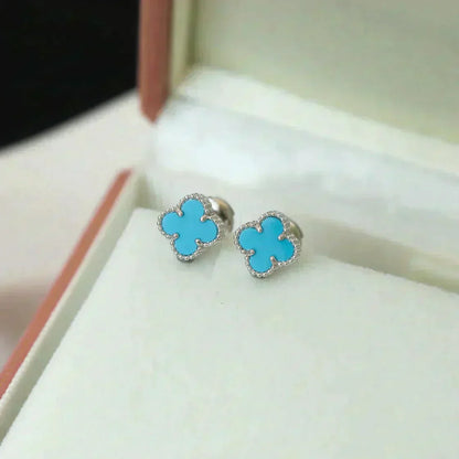 [Aurelle Style]CLOVER MINI 9.5MM ONYX STUD EARRINGS SILVER