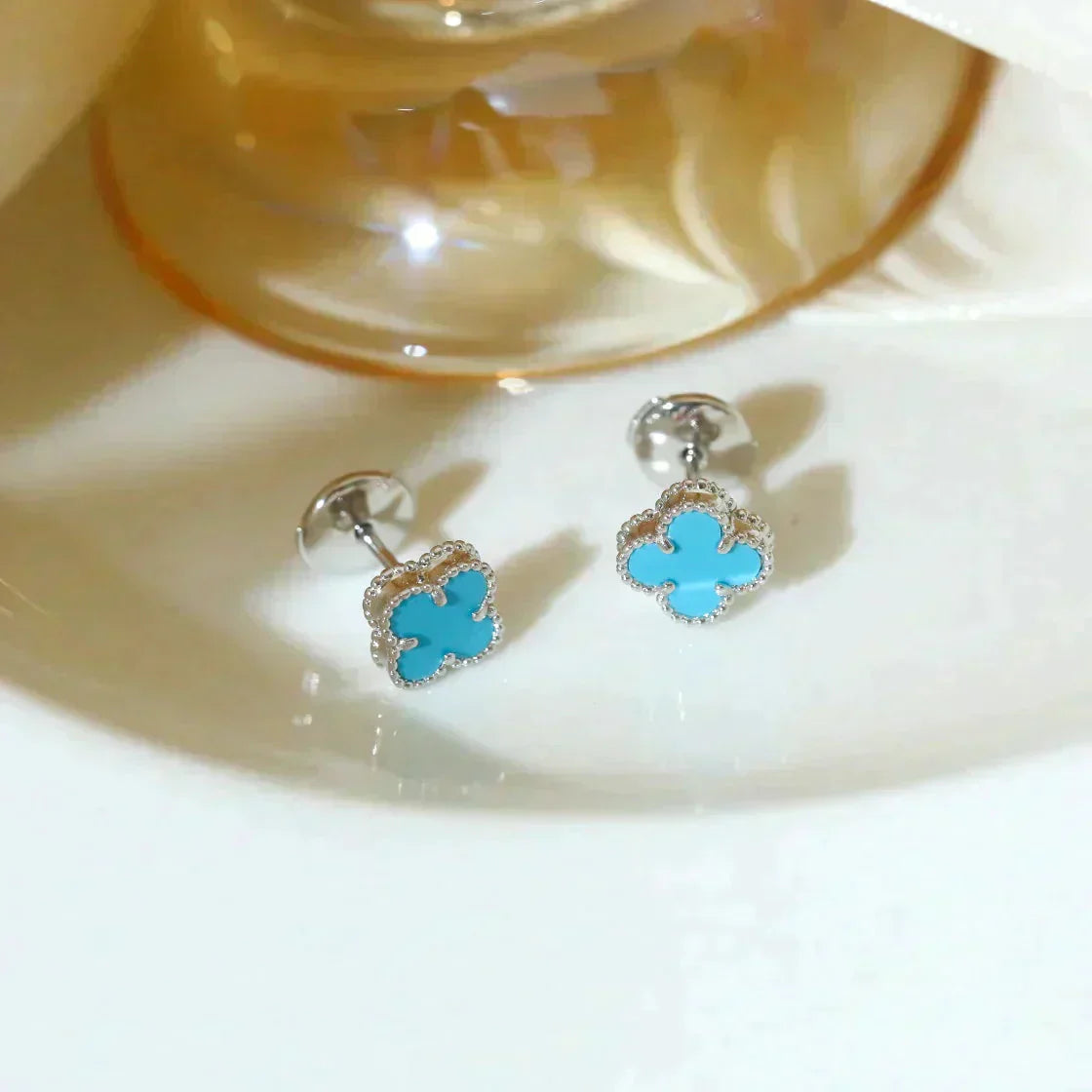 [Aurelle Style]CLOVER MINI 9.5MM ONYX STUD EARRINGS SILVER