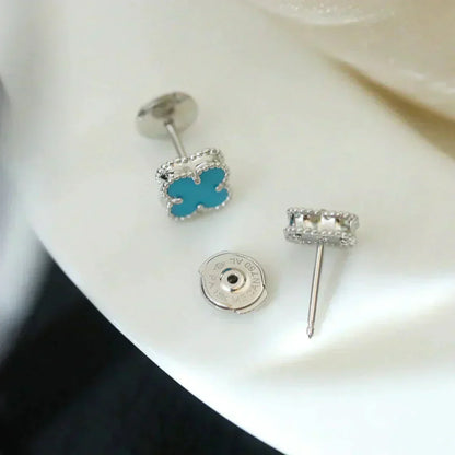 [Aurelle Style]CLOVER MINI 9.5MM ONYX STUD EARRINGS SILVER