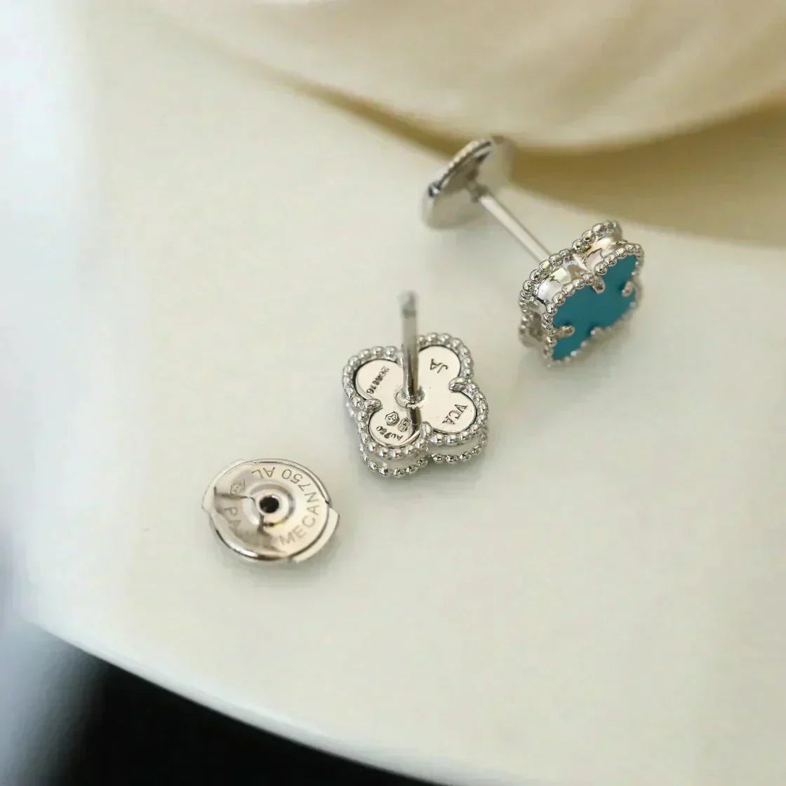 [Aurelle Style]CLOVER MINI 9.5MM ONYX STUD EARRINGS SILVER