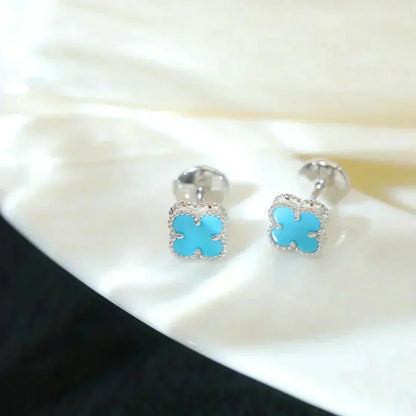 [Aurelle Style]CLOVER MINI 9.5MM ONYX STUD EARRINGS SILVER