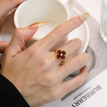 [Aurelle Style]CLOVER CARNELIAN RING ROSE GOLD DIAMOND
