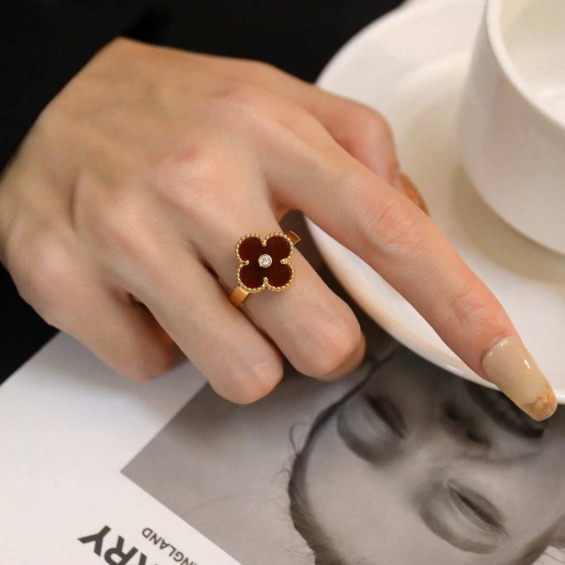 [Aurelle Style]CLOVER CARNELIAN RING ROSE GOLD DIAMOND