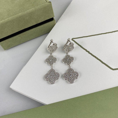 [Aurelle Style]CLOVER 3 MOTIF DIAMOND SILVER DROP EARRINGS