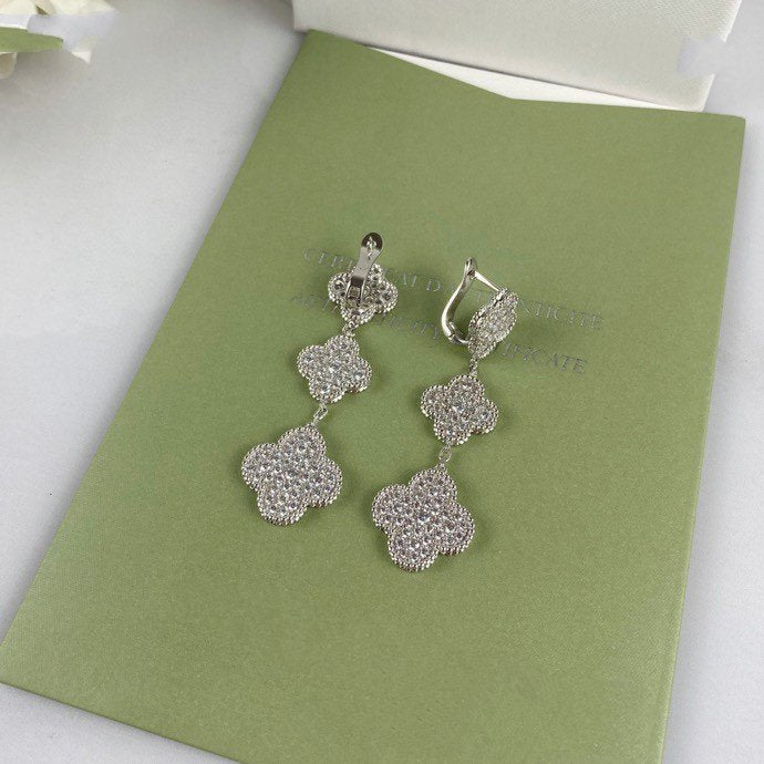 [Aurelle Style]CLOVER 3 MOTIF DIAMOND SILVER DROP EARRINGS
