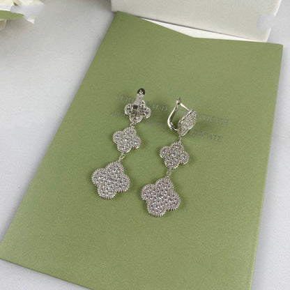 [Aurelle Style]CLOVER 3 MOTIF DIAMOND SILVER DROP EARRINGS