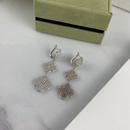 [Aurelle Style]CLOVER 3 MOTIF DIAMOND SILVER DROP EARRINGS