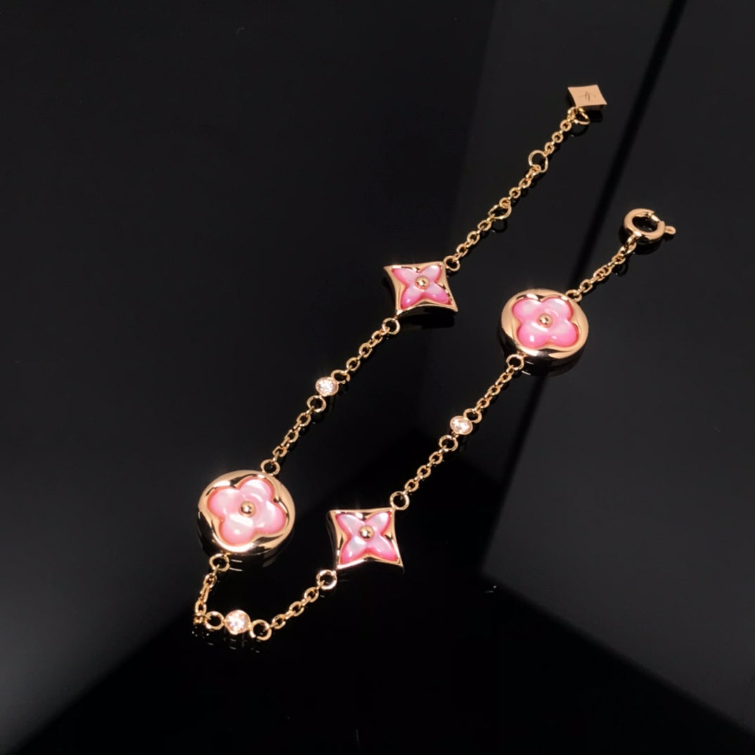 [Aurelle Style]STAR AND SUN 4 MOTIF PINK MOP PINK GOLD BRACELET