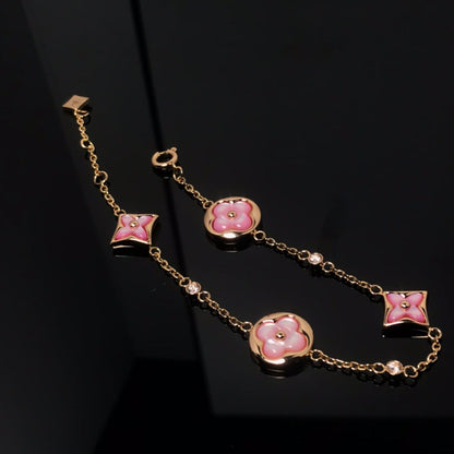 [Aurelle Style]STAR AND SUN 4 MOTIF PINK MOP PINK GOLD BRACELET