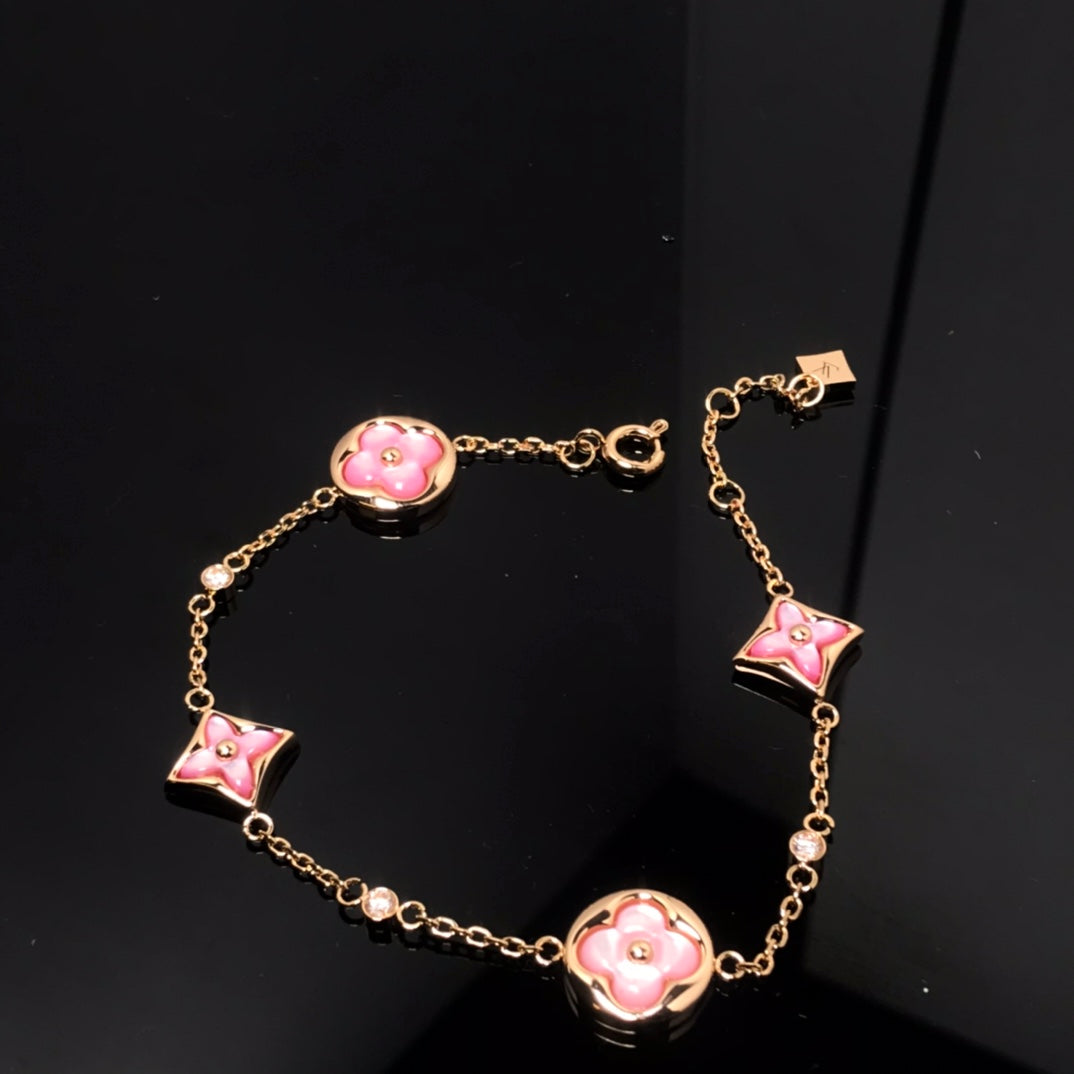 [Aurelle Style]STAR AND SUN 4 MOTIF PINK MOP PINK GOLD BRACELET