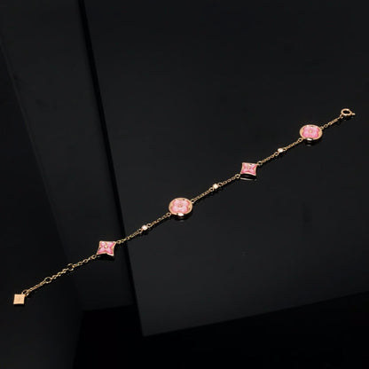[Aurelle Style]STAR AND SUN 4 MOTIF PINK MOP PINK GOLD BRACELET
