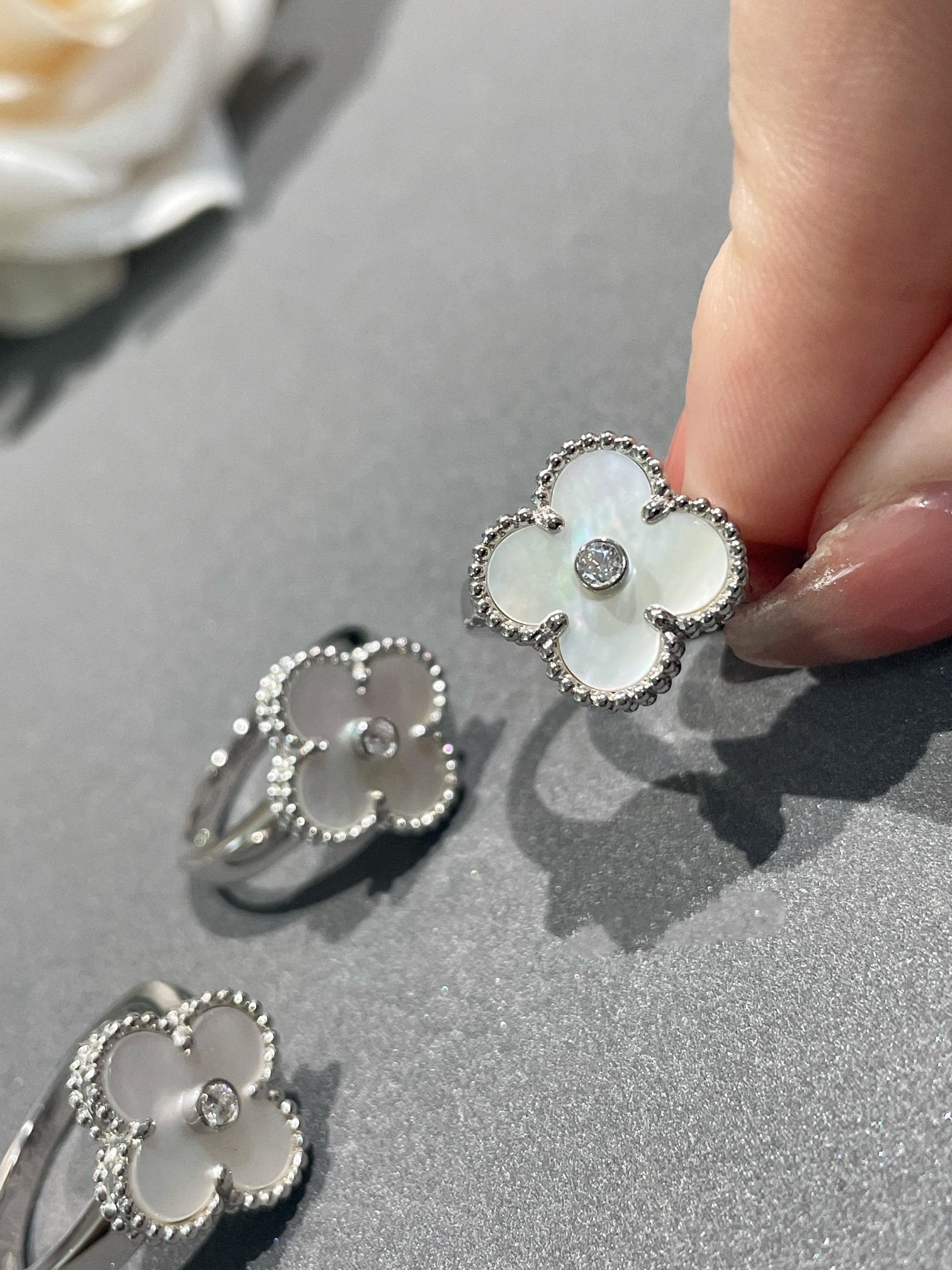 [Aurelle Style]CLOVER SILVER MOP DIAMOND RING