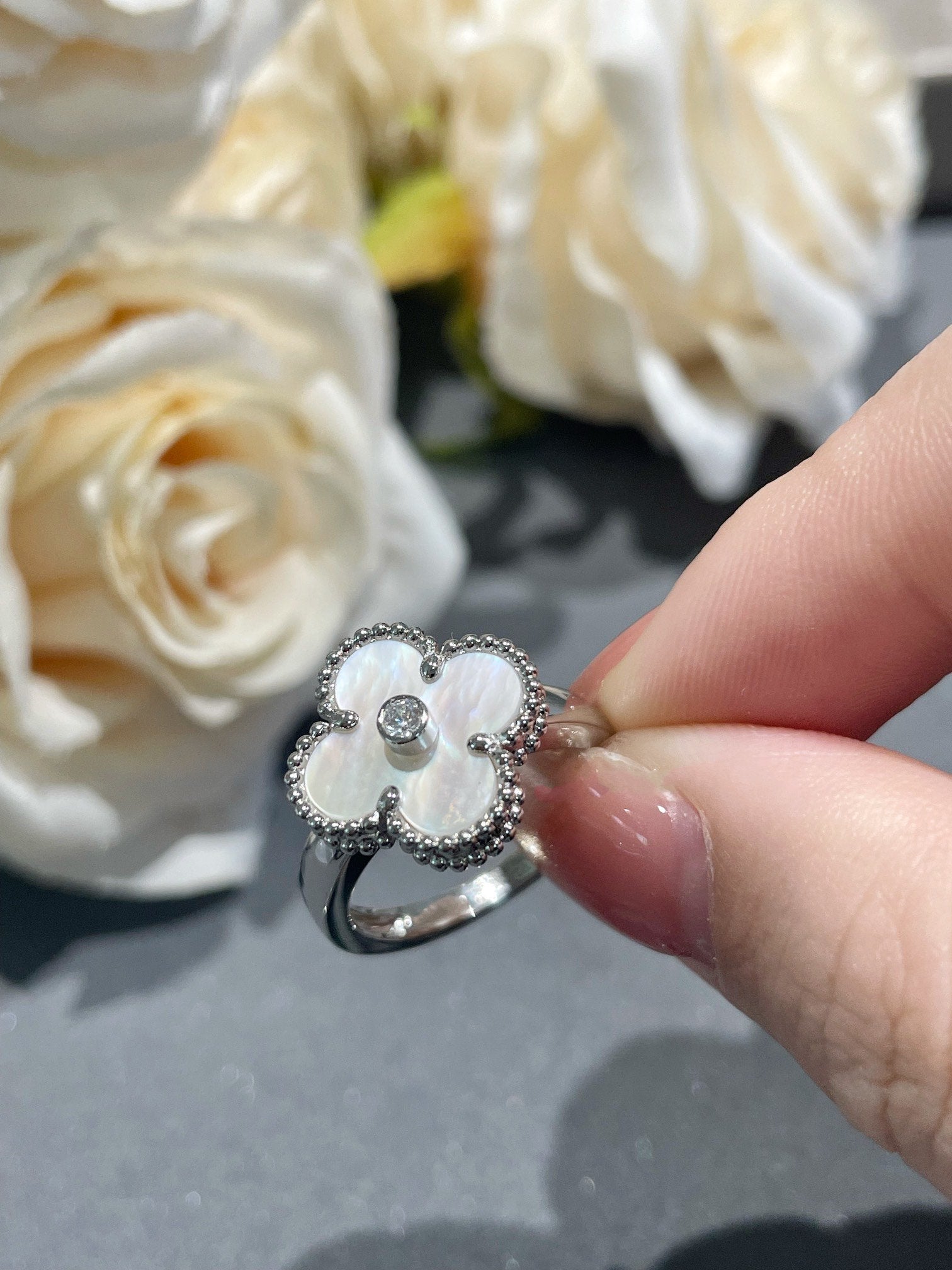 [Aurelle Style]CLOVER SILVER MOP DIAMOND RING