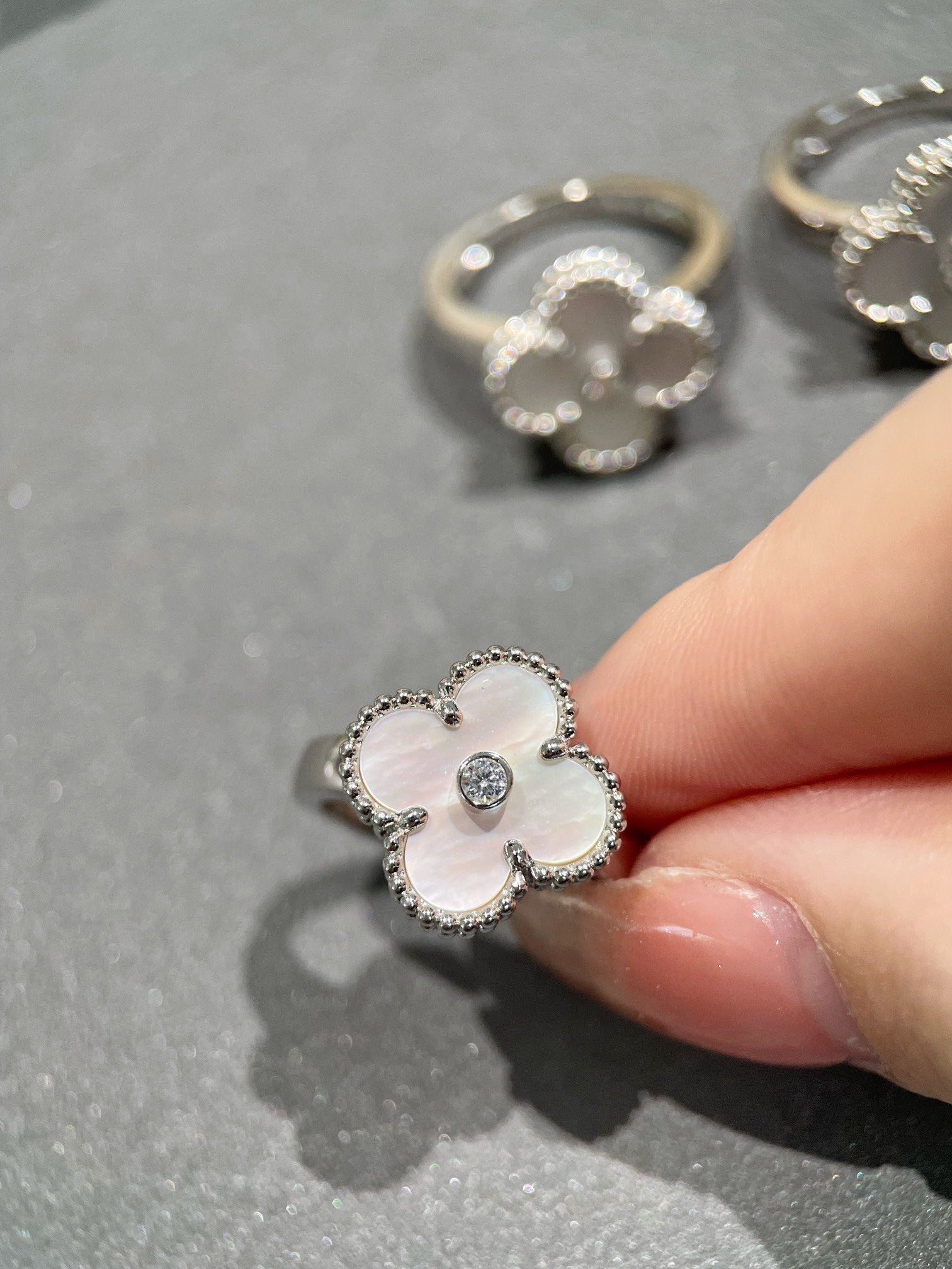 [Aurelle Style]CLOVER SILVER MOP DIAMOND RING