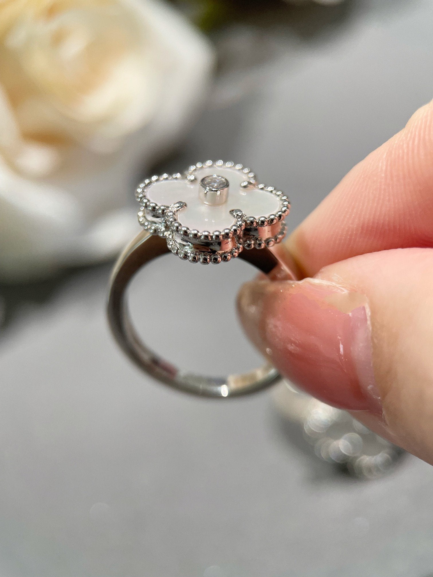 [Aurelle Style]CLOVER SILVER MOP DIAMOND RING
