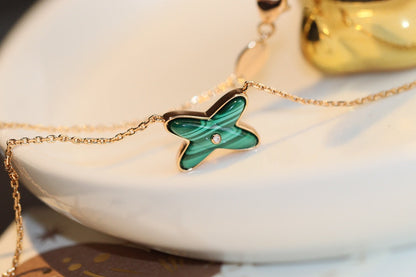 [Aurelle Style]JEUX MALACHITE 1 DIAMOND PINK GOLD NECKLACE