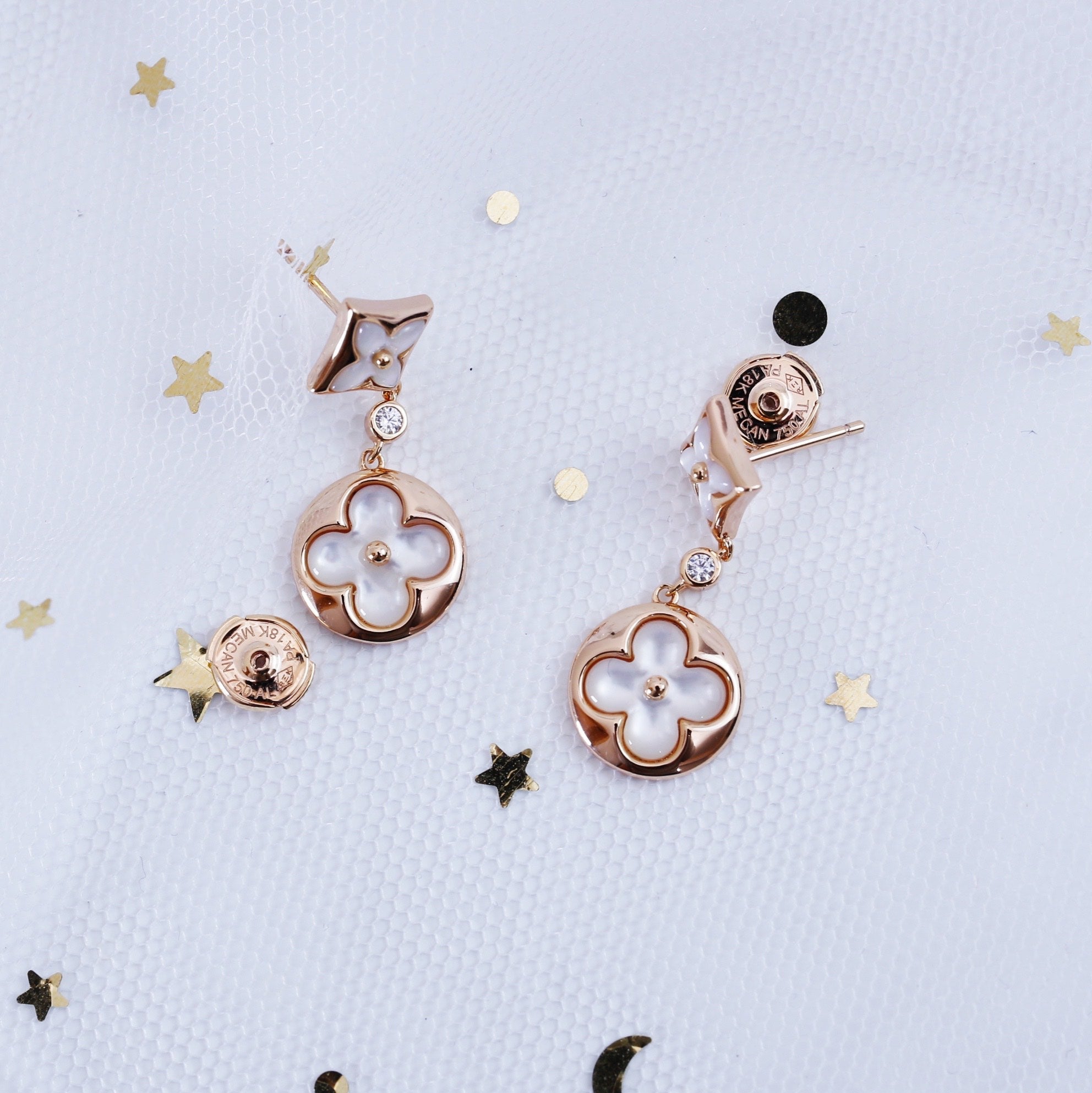 [Aurelle Style]STAR AND SUN PINK GOLD MOP DROP EARRINGS